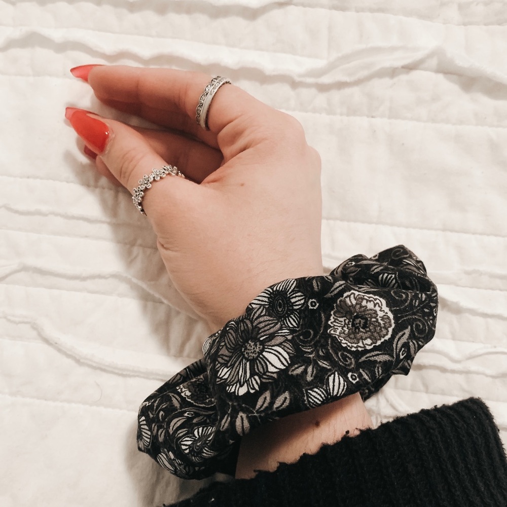 Black Floral Scrunchie - Picture 2 of 2